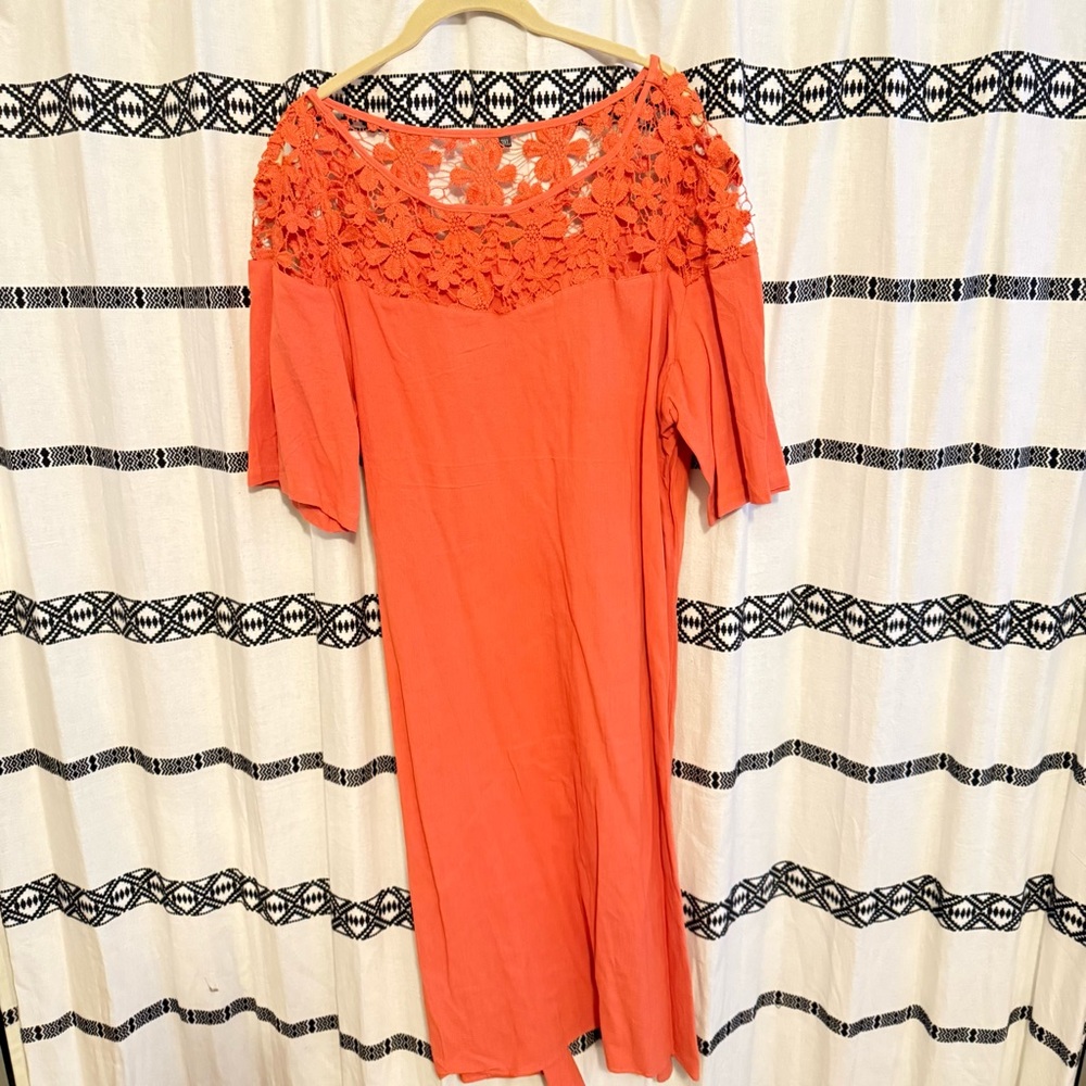 Orange Floral Lace Dress